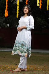 Powder Blue Ethnic Printed Cotton Kurta Set