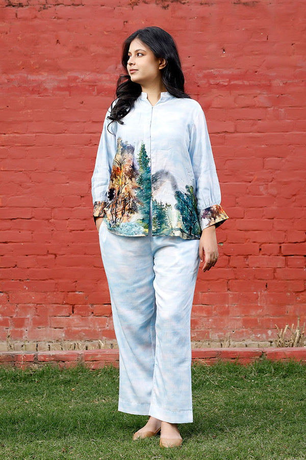 Blue Printed Cotton Co-ord Set By Chinaya Banaras