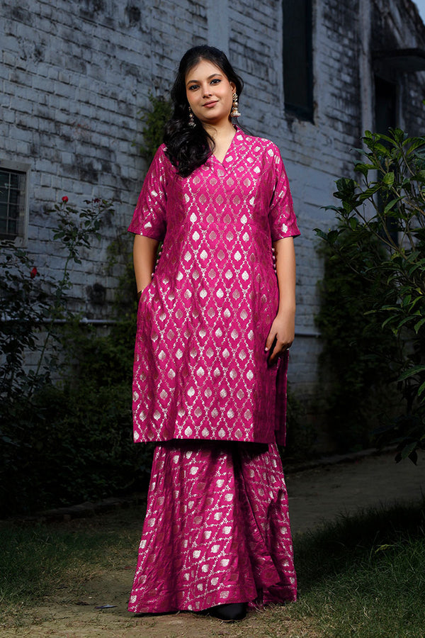 Woven Mulberry Silk Sharara Set