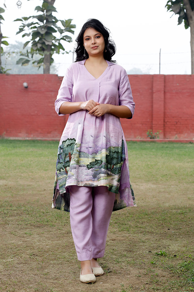 Lilac Cotton Kurta Set By Chinaya Banaras