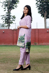 Lilac Embellished Cotton Kurta Set