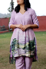 Lilac Embellished Cotton Kurta Set