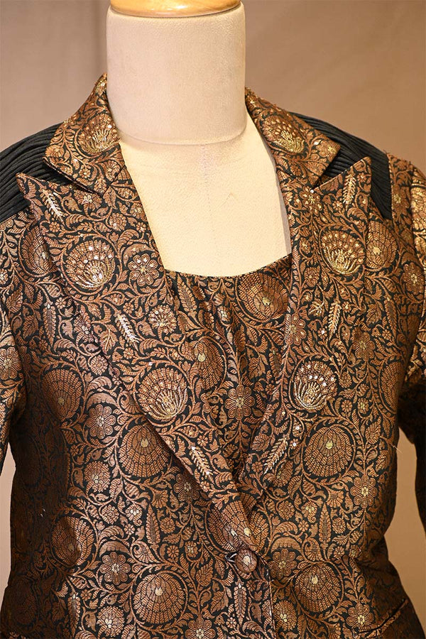 Black Embelished Floral Jaal Woven Banarasi Silk Co-Ord Set