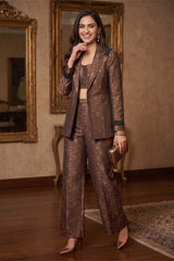Black Embelished Floral Jaal Woven Banarasi Silk Co-Ord Set