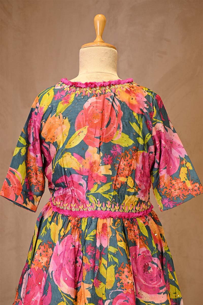 Multicolored Floral Printed Tussar Silk Co-Ord Set