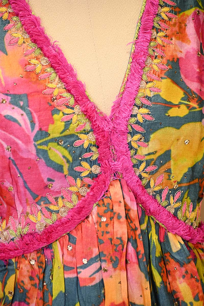 Multicolored Floral Printed Tussar Silk Co-Ord Set