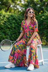 Multicolored Floral Printed Tussar Silk Co-Ord Set