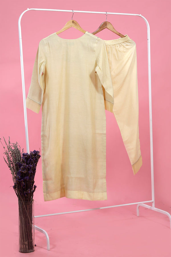 Light Yellow Floral Embroidered Modal Cotton Kurta Set