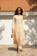 Light Yellow Floral Embroidered Modal Cotton Kurta Set