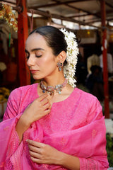 Magenta Pink Organza Suit Set with Chikankari Embroidery