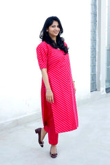 Pink and Red Banarasi Silk Kurta Set