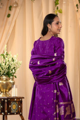 Purple Katan Silk Salwar Suit Set with Intricate Zari Work