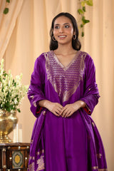 Purple Katan Silk Salwar Suit Set with Intricate Zari Work