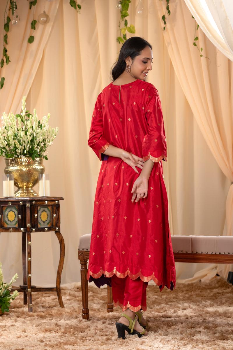 Red Banarasi Katan Silk Salwar Suit with Dupatta