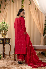 Red Katan Silk Salwar Suit Set with Intricate Zari Work