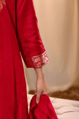 Red Katan Silk Salwar Suit Set with Intricate Zari Work