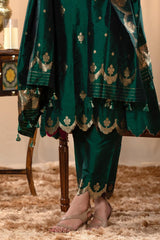 Bottle Green Banarasi Katan Silk Salwar Suit with Dupatta