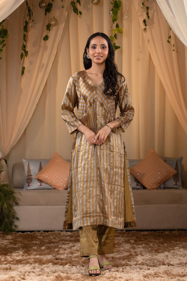 golden Kurta set, Kurti set, Salwar Suit, suit set, kurti pant set, kurti for women​, kurti design​