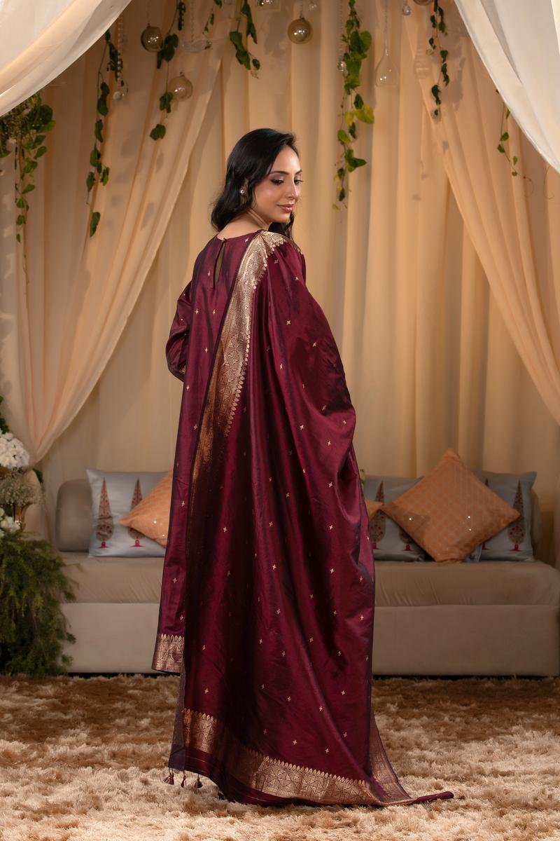 Maroon Banarasi Salwar Suit Set with Dupatta