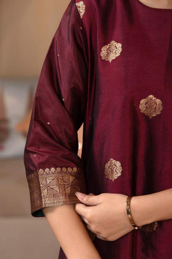 Maroon Banarasi Salwar Suit Set with Dupatta