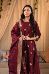 Maroon Banarasi Salwar Suit Set with Dupatta