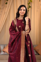 Maroon Banarasi Salwar Suit Set with Dupatta