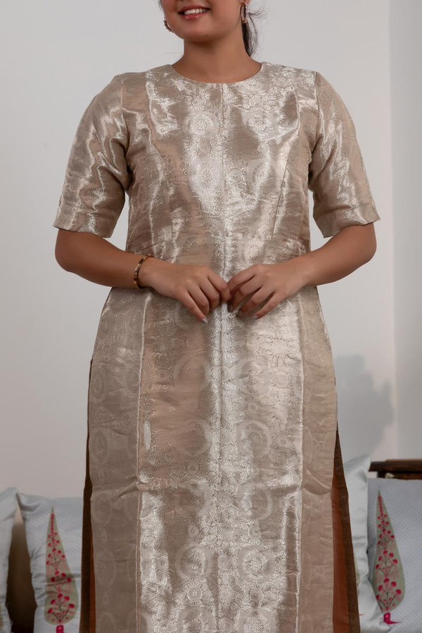 Silver Tissue Silk Sharara Suit with Tanchoi Floral Brocade Fabric