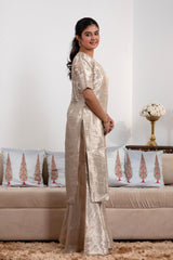 Silver Tissue Silk Sharara Suit with Tanchoi Floral Brocade Fabric