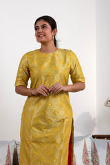 Yellow Banarasi Silk Sharara Suit with Meenakari Work
