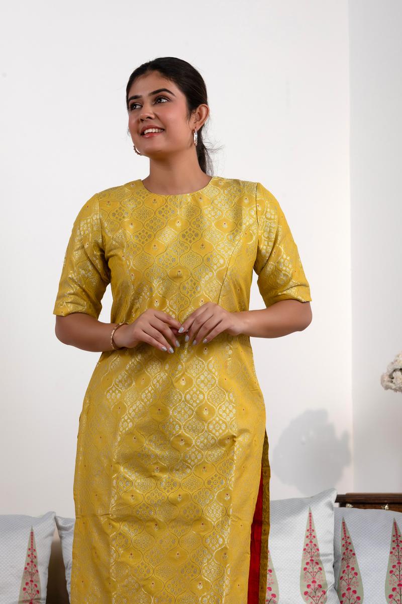 Yellow Banarasi Silk Sharara Suit with Meenakari Work