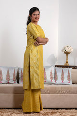 Yellow Banarasi Silk Sharara Suit with Meenakari Work