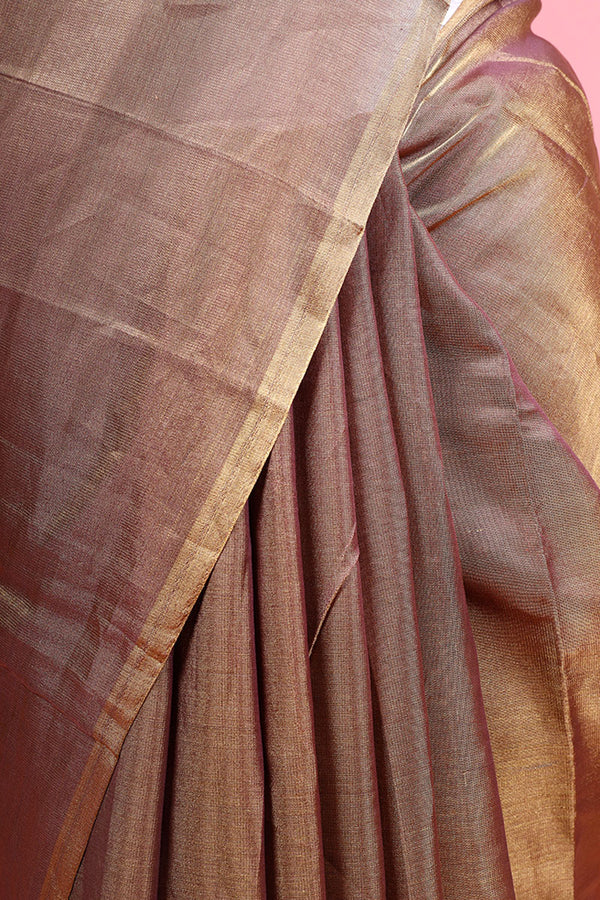 Lilac Brown Woven Tissue Silk Saree