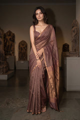 Brown Woven Tissue Silk Saree