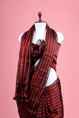 Red & Black Stripe Woven Tissue Silk Saree