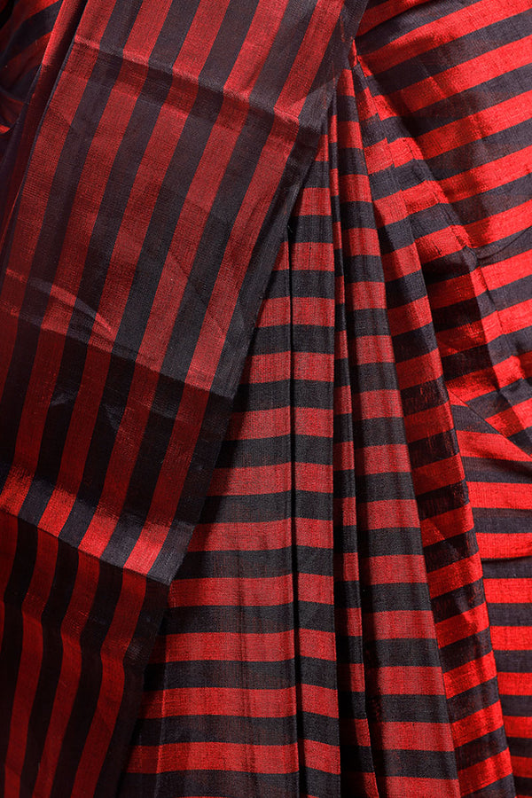 Red & Black Stripe Woven Tissue Silk Saree