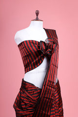 Red & Black Stripe Woven Tissue Silk Saree