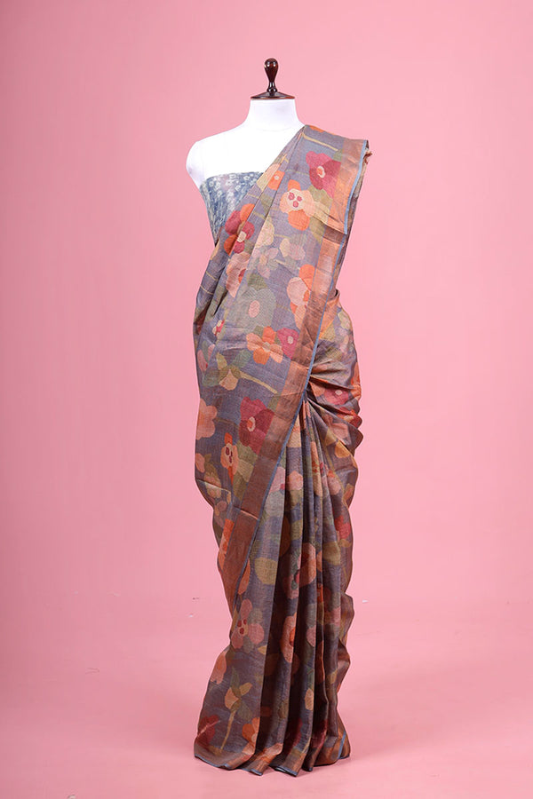 Grey Printed Silk Saree By Chinaya Banaras