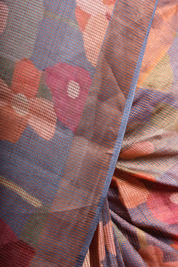 Grey Floral Printed Tussar Silk Saree