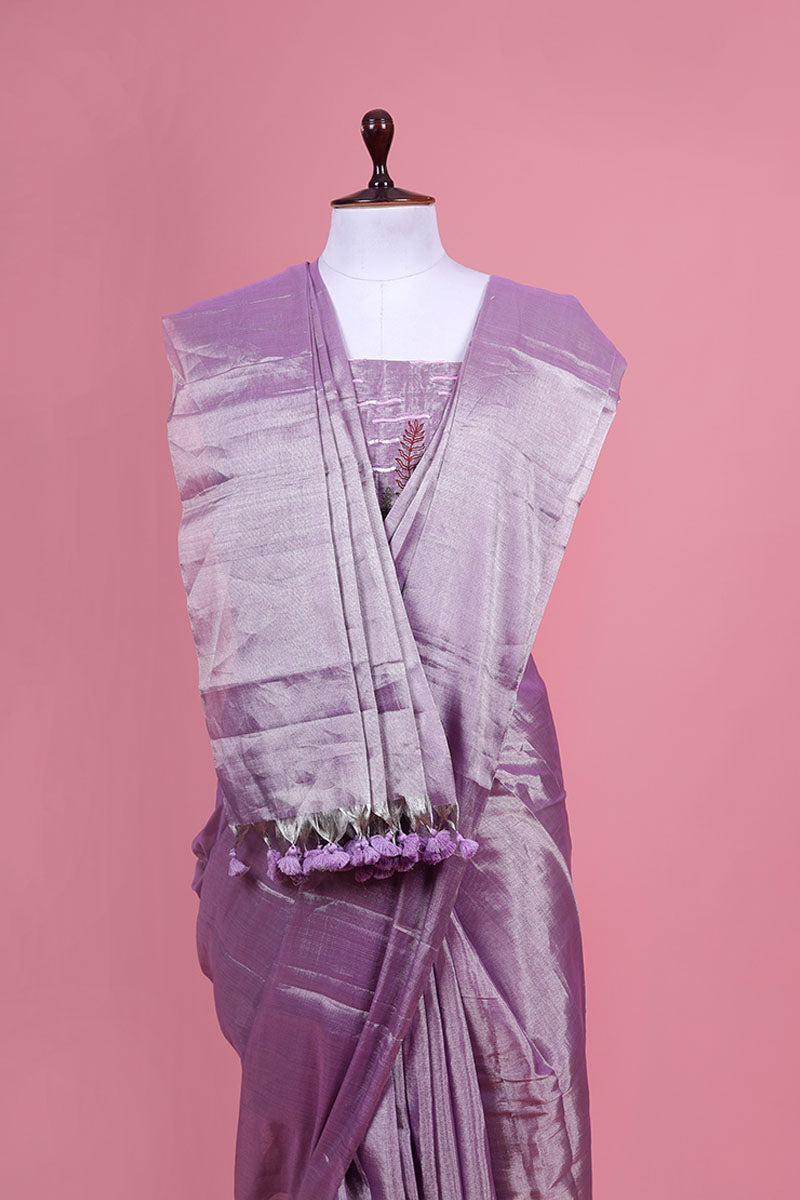 Lilac Tissue Silk Saree with Marine Embellished Work
