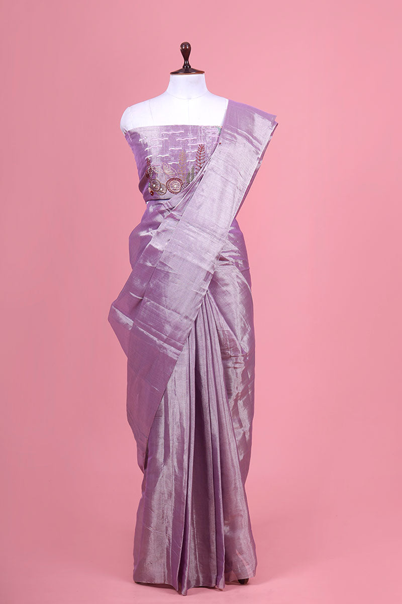 Lilac Embellished Tissue Silk Saree By Chinaya Banaras