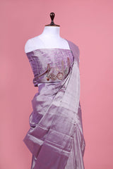 Lilac Tissue Silk Saree with Marine Embellished Work
