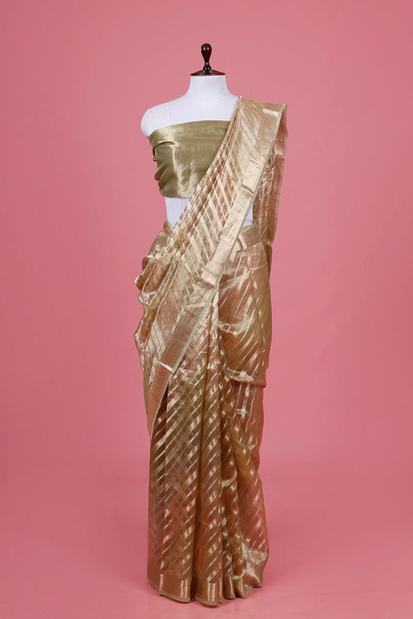 Green Striped Woven Tissue Silk Saree By Chinaya Banaras