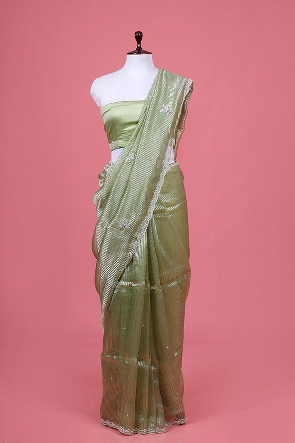 Green Embellished Tissue Silk Saree By Chinaya Banaras
