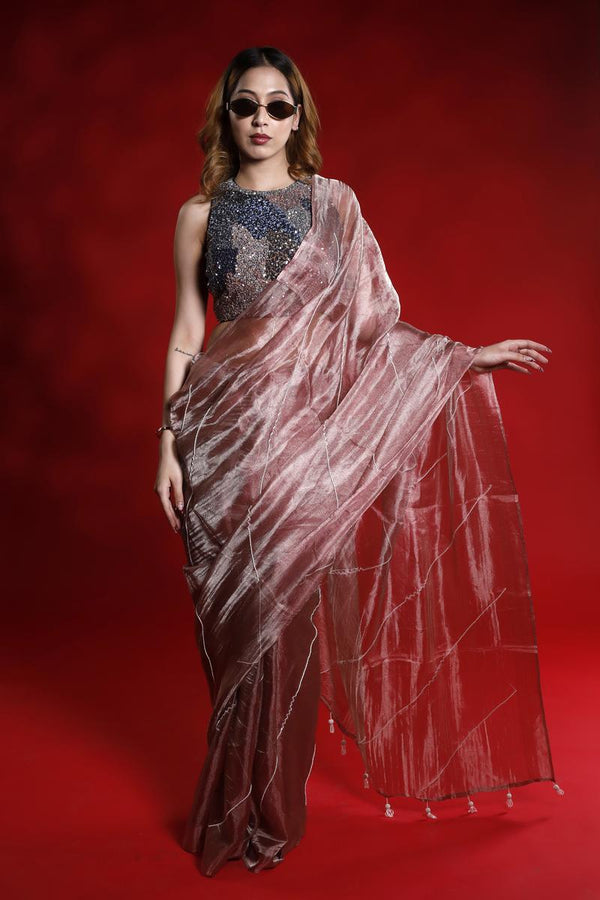 Banarasi Tissue Silk Saree, Rust saree, Tissue silk saree, Bollywood sari, wedding saree, party wear saree,  cocktail saree
