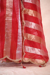 Red Tissue Silk Party Wear Saree With Sequins Work