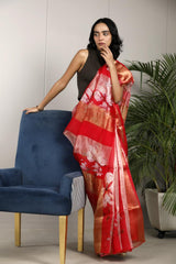 Red Floral Printed Tissue Silk Office Wear Saree