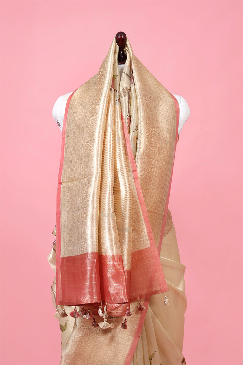 Beige Handloom Tissue Silk Saree