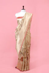 Beige Handloom Tissue Silk Saree By Chinaya Banaras