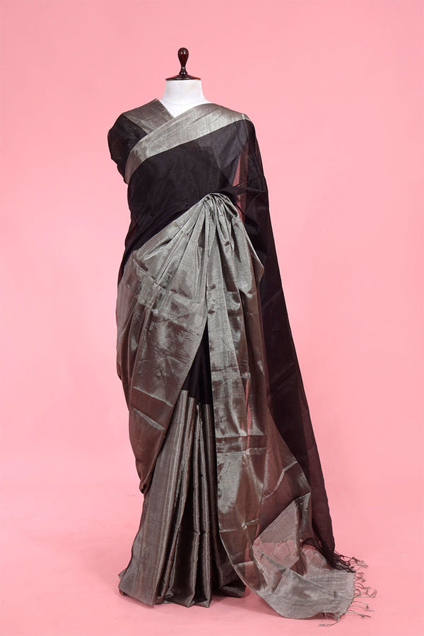 Silver & Black Pure Tissue Silk Saree By Chinaya Banaras