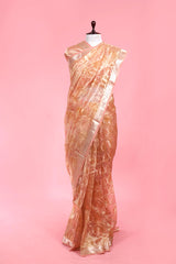 Peach Handloom Tissue Silk saree By Chinaya Banaras